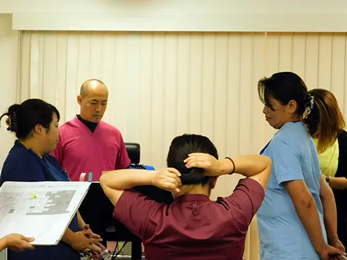 ▲看護師さんとリハビリスタッフがチームとなって業務にあたります