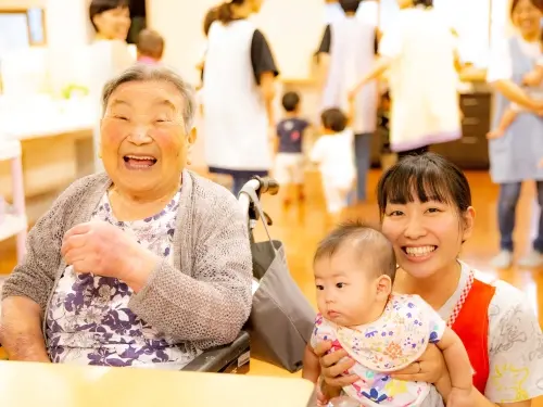 ▲保育所で預かっている子供の半数は会社内部の職員です。子育てしながら働けます