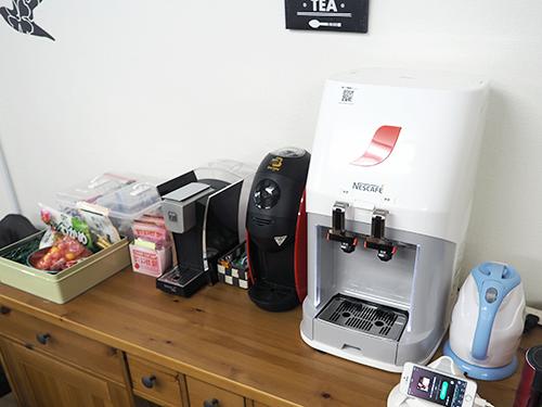 ▲カフェスペースが設置されており、スタッフがホッとひと息つける交流の場に
